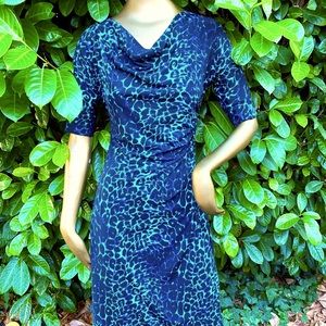 BCBG Blue & Green Leopard Dress